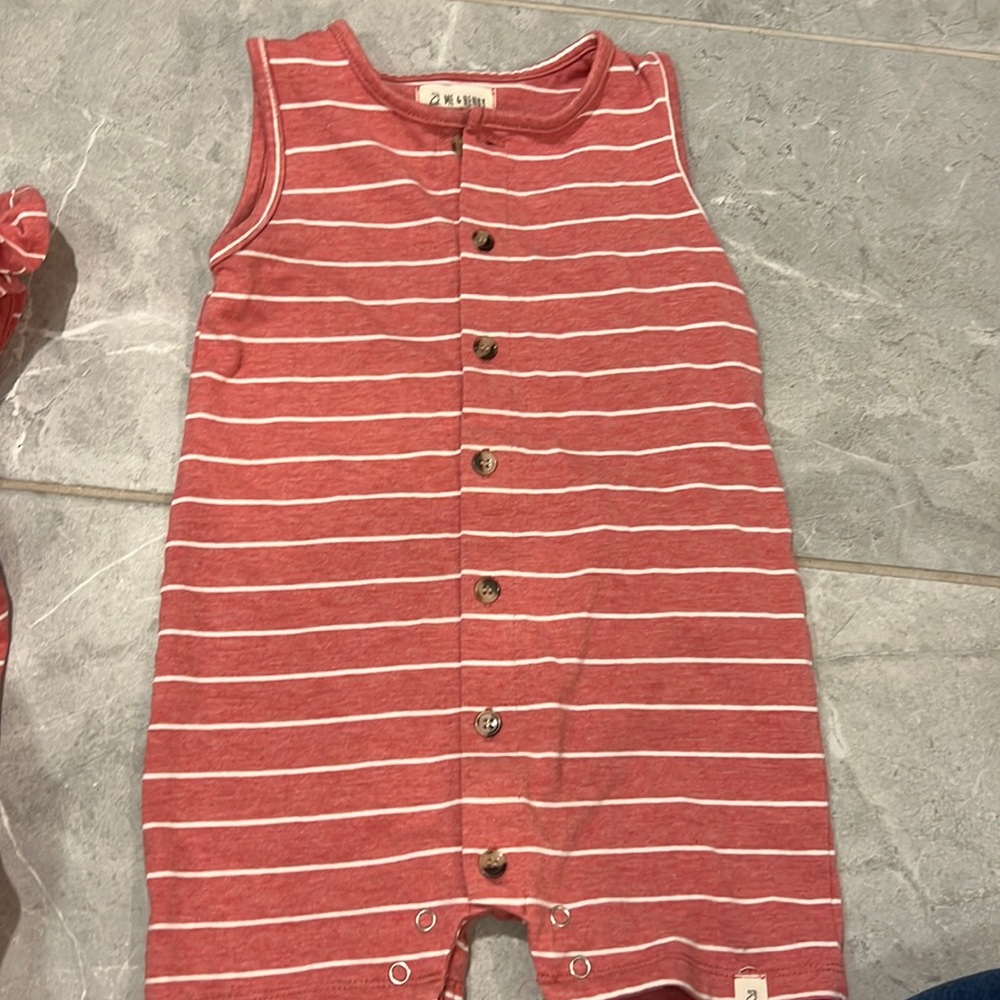 Me & Henry striped red shorts tank romper with buttons for baby boy - 18-24 mo
